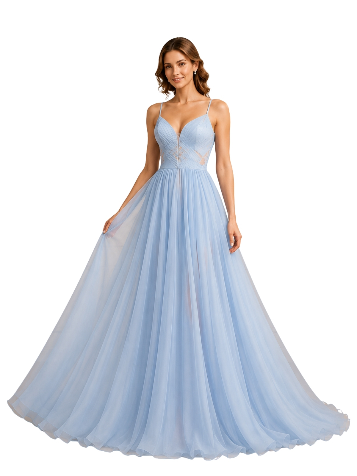 Blue A-line chiffon prom dress