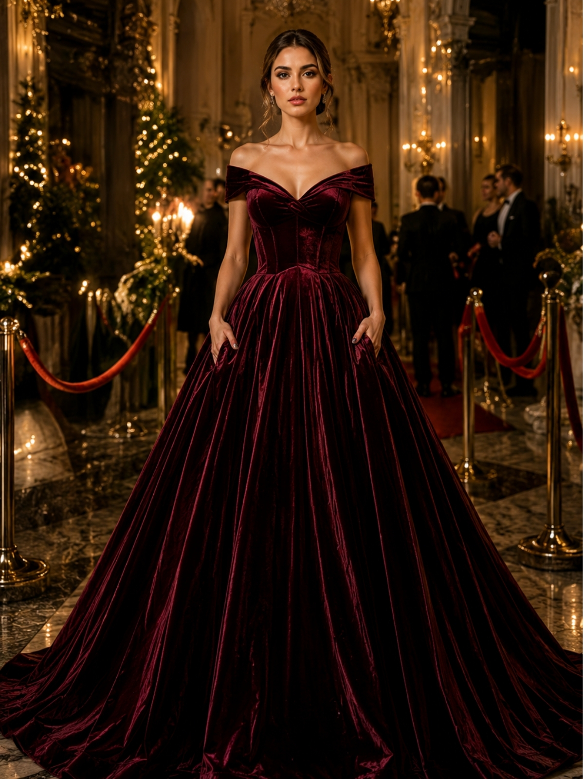 Burgundy velvet prom dress
