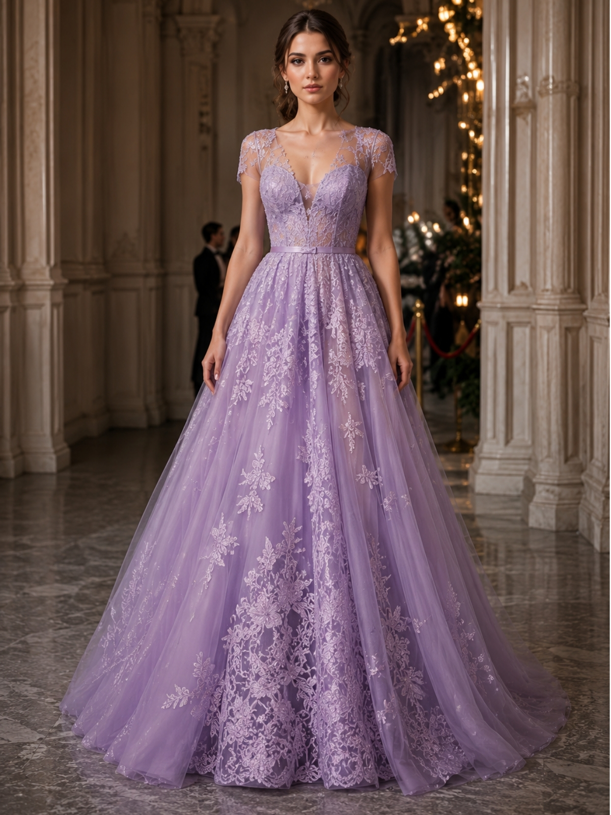 Lilac lace prom dress