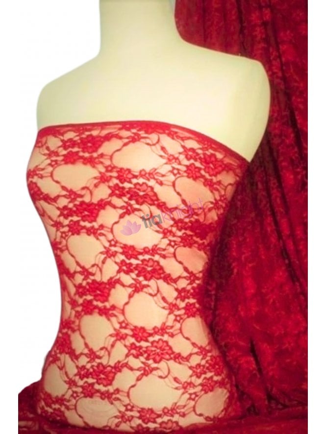1.5 METRES Clearance Flower Stretch Lace Fabric- Tomato Red (Q137) TMRD