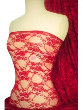1.5 METRES Clearance Flower Stretch Lace Fabric- Tomato Red (Q137) TMRD