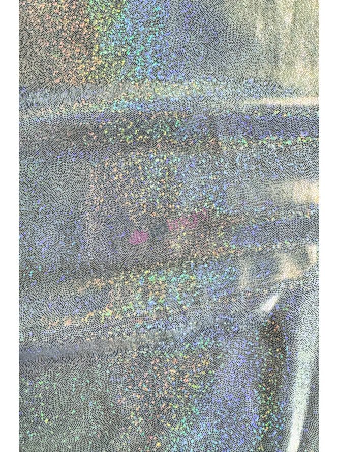 1.5 METRES Clearance Hologram Rainbow Foil Stretch Spandex - Silver Speckle