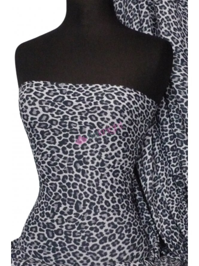 1.5 METRES Paris Mesh Non-Lycra 4 Way Stretch Light Jersey Fabric- Grey/Black Leopard Q322 GRBK