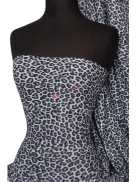 1.5 METRES Paris Mesh Non-Lycra 4 Way Stretch Light Jersey Fabric- Grey/Black Leopard Q322 GRBK