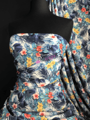 1.5 METRES Scuba Stretchy Poly Lycra Fabric- Tropicana Navy/Multi SCB209 NYMLT