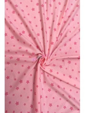 10 METRES Cotton Lycra Jersey 4 Way Stretch Fabric- Light Pink Stars SQ725 LTPN