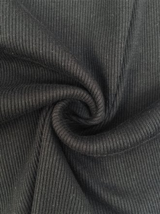 100% Cotton (1 Metre) Soft Fine Rib Knit Material- Black SQ246 BK