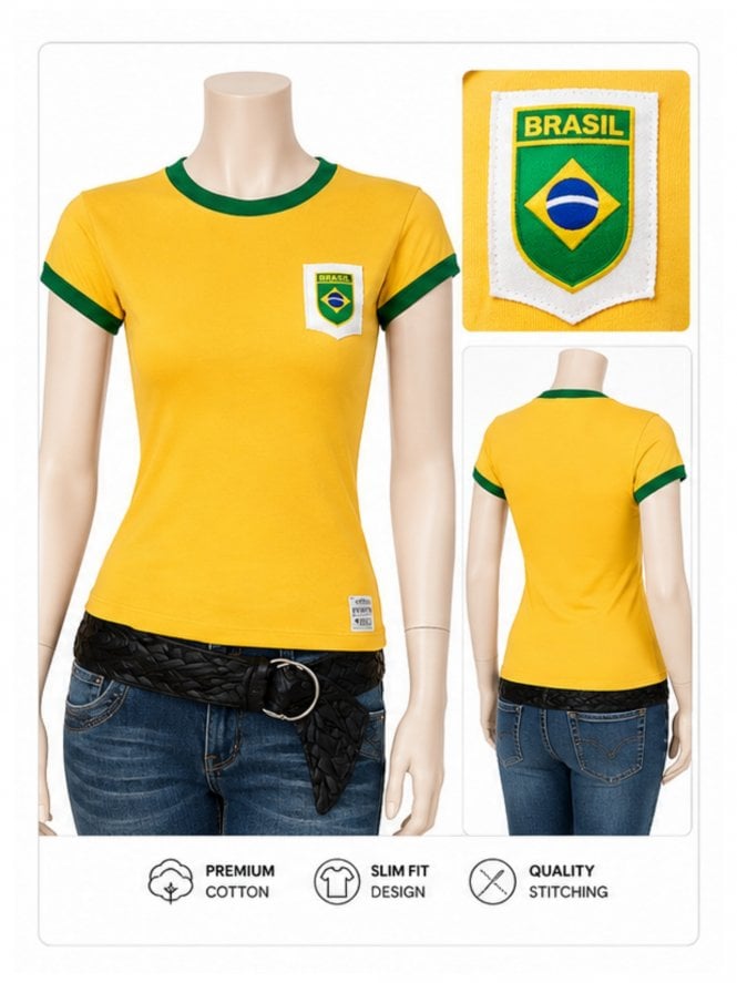 100% Cotton Brazil Football T-Shirt- Yellow