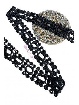 100% Cotton Crochet Non-Stretch Trimming- Black SY300 BK