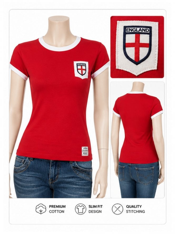 100% Cotton England Football T-Shirt- Red