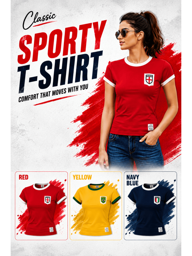 100% Cotton Football T-Shirt- Red/Blue/Yellow in one size