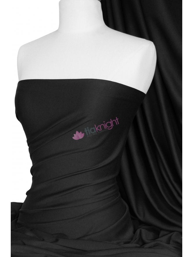 100% Cotton Interlock Knit Soft Jersey T-Shirt Fabric- Black Q60 BK