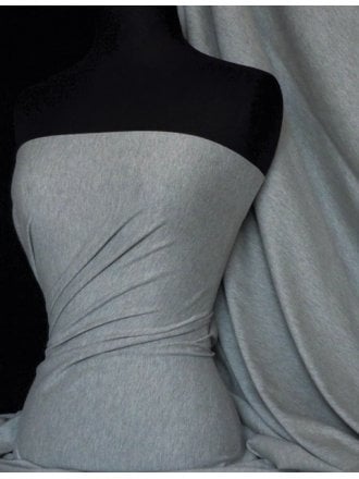 100% Cotton Interlock Knit Soft Jersey T-Shirt Fabric- Marl Grey Q60 MGR