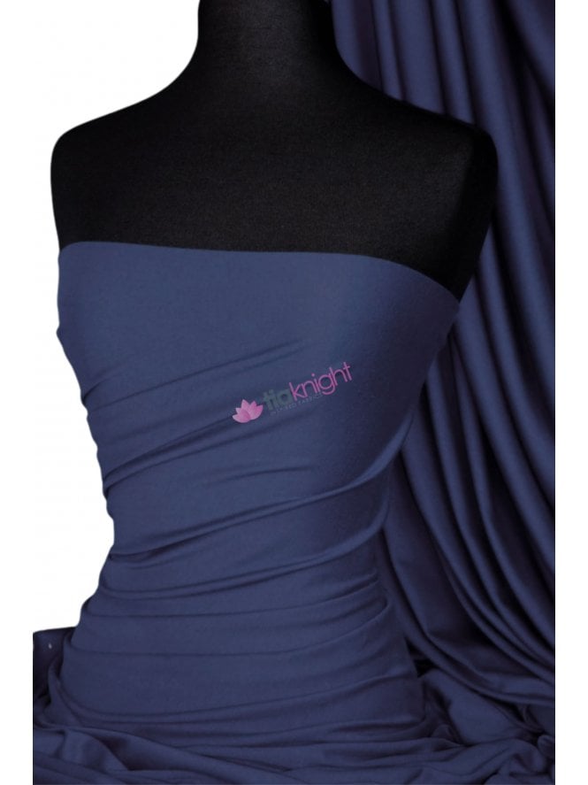 100% Cotton Interlock Knit Soft Jersey T-Shirt Fabric- Navy Q60 NY