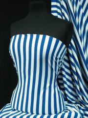 100% Cotton Interlock Knit Soft Jersey T-Shirt Fabric- Royal Blue/White Horizontal Stripe Q1338 RBLWH