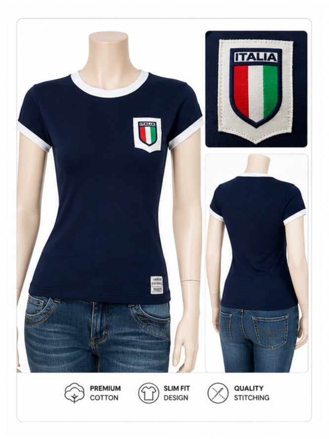 100% Cotton Italy Football T-Shirt- Navy