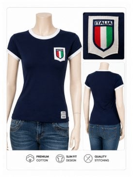 100% Cotton Italy Football T-Shirt- Navy