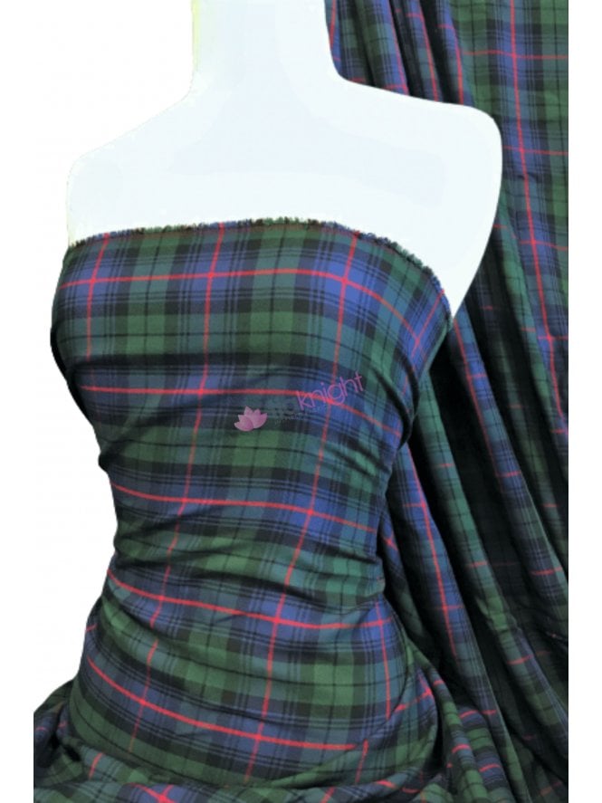 100% Cotton Soft Woven Non-Stretch Fabric- Hunting Stewart Green/Blue SQ389 GRNBL