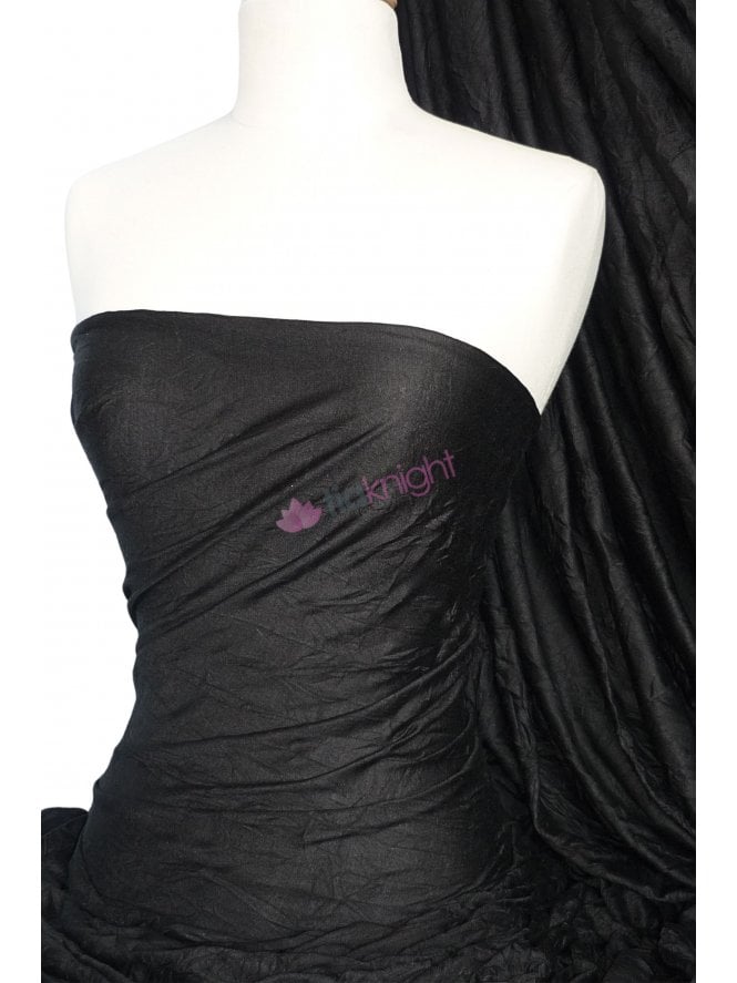 100% Crushed Viscose Stretch Fabric- Black Q517 BK
