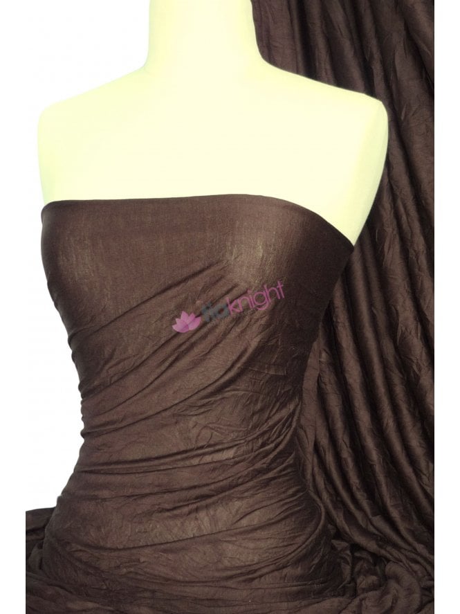 100% Crushed Viscose Stretch Fabric- Brown Q517 BR