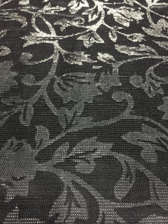 100% Nylon Floral Shimmer Mesh Fabric- Moonlight Black SQ127 BKSLV