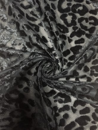 100% Polyester Burnout Stretch Fabric- Black Leopard SQ134 BK