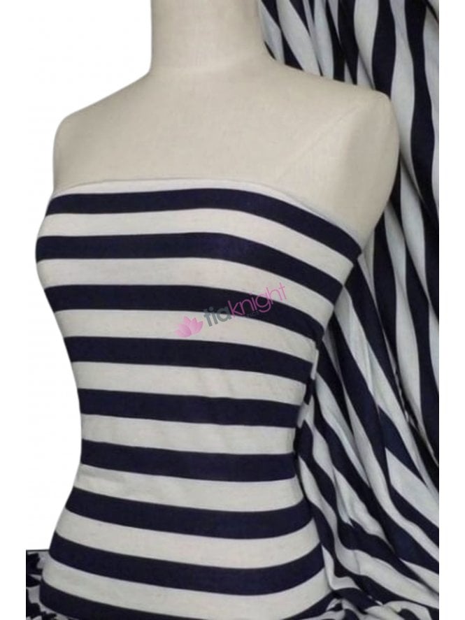 100% Viscose Fabric- Stripe Navy/Cream Q616 NYCRM