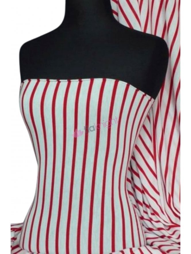 100% Viscose Fabric- Stripe Red/Cream Q410 RDCRM