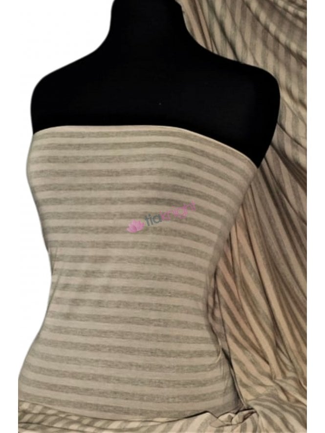100% Viscose Jersey 4 Way Stretch Fabric- Stripe Peach/Grey Q770 PCHGR