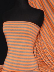 100% Viscose Jersey Fabric- Stripe Flo Orange/Grey Q771 FORGR