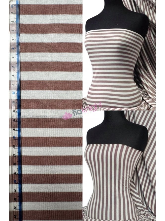 100% Viscose Jersey Fabric- Stripe Mocha/Cream Q762 MCHCRM