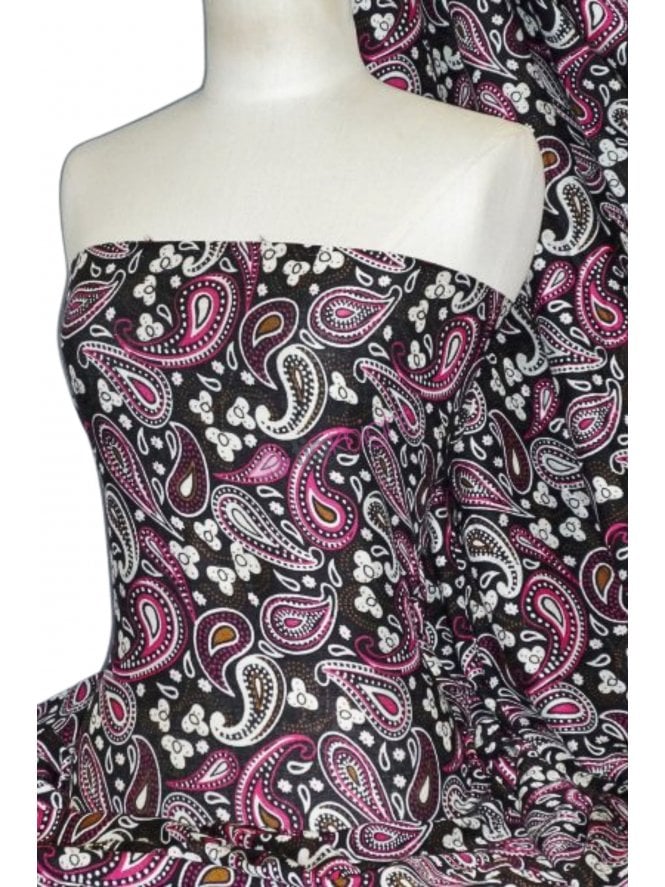 100% Viscose Light Weight Sheer Fabric- Cocktail Paisley Pink PVSC173 BKPN