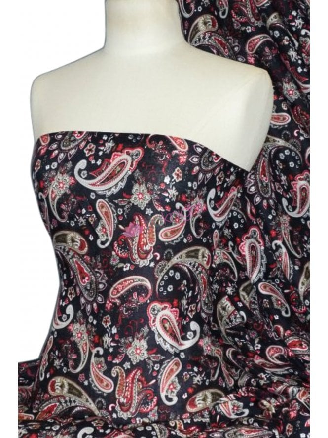 100% Viscose Light Weight Sheer Fabric- Cocktail Paisley Red PVSC174 NYRD