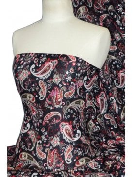 100% Viscose Light Weight Sheer Fabric- Cocktail Paisley Red PVSC174 NYRD