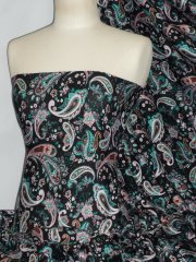 100% Viscose Light Weight Sheer Fabric- Cocktail Paisley Sea Green PVSC174 BKSGR