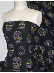  100% Viscose Light Weight Sheer Fabric- Neon Skulls PPVSC33 BK