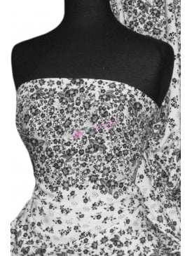 100% Viscose Light Weight Sheer Woven Material- Black/White Floral VSC237 BKWH
