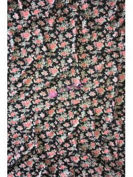 100% Viscose Light-Weight Woven Material- Black/Coral Bouquets SQ560 BKMLT