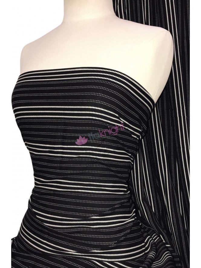 100% Viscose Light Weight Woven Material- Black Pin Stripes SQ330 BKIV