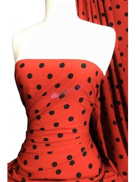 100% Viscose Light Weight Woven Material- Red/Black Polka Dots VSC250 RDBK