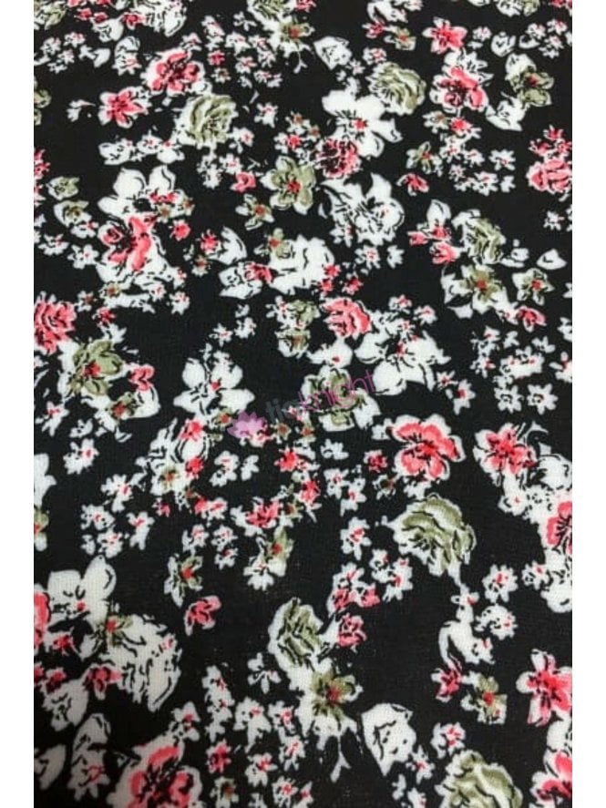 100% Viscose Light Weight Woven Material- Retro Roses Black VSC239 BKPN