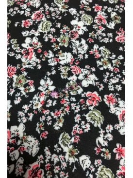 100% Viscose Light Weight Woven Material- Retro Roses Black VSC239 BKPN