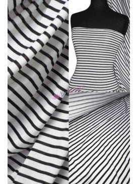 100% Viscose Stretch Fabric- Horizontal Stripe Black/White Q1312 BKWHT