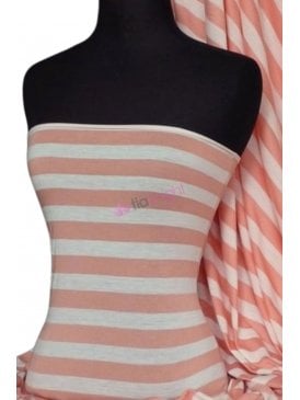100% Viscose Stretch Fabric Material- Horizontal Stripe Peach/ Cream Q497 PCHCRM