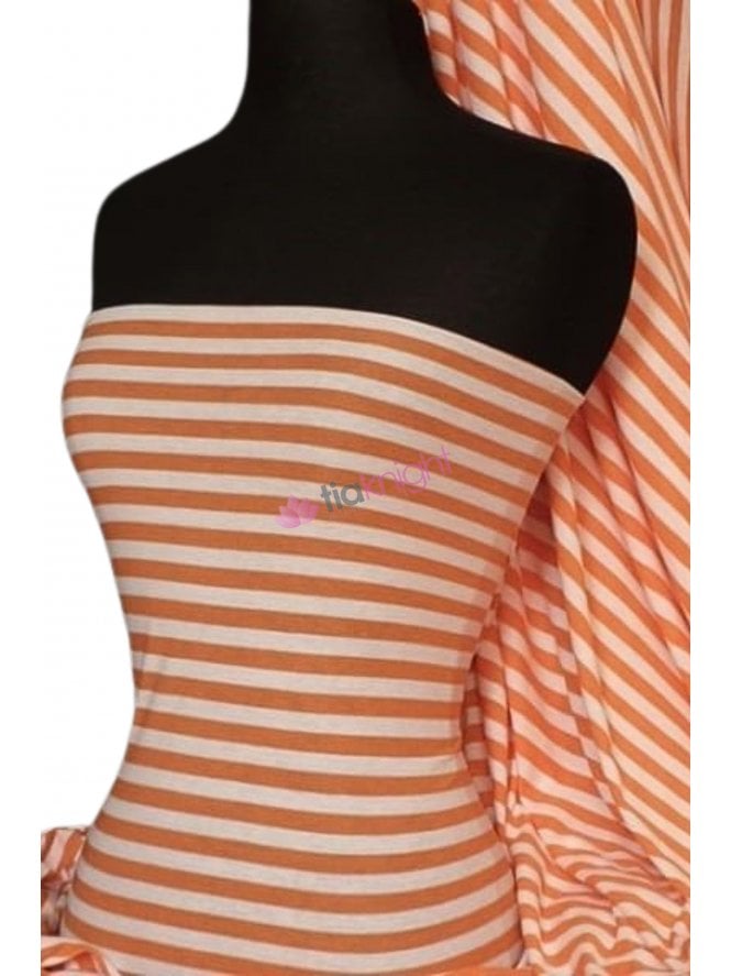100% Viscose Stretch Fabric Material- Orange/White Stripe Q507 ORWHT