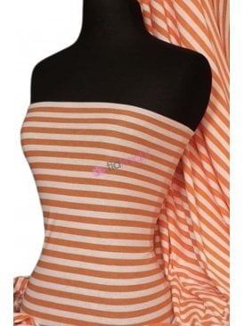 100% Viscose Stretch Fabric Material- Orange/White Stripe Q507 ORWHT