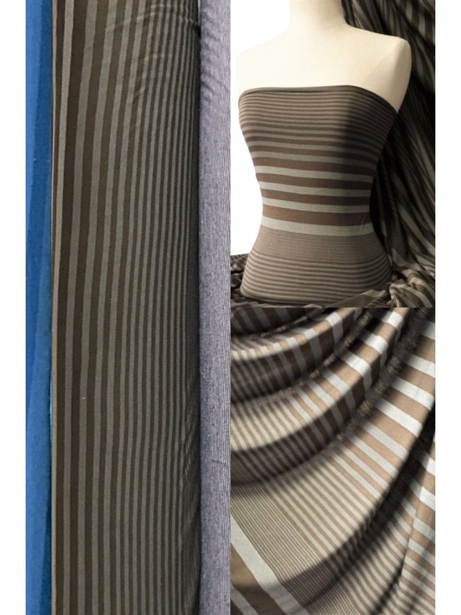 100% Viscose Stretch Fabric Material- Stripe Brown Q240 BR