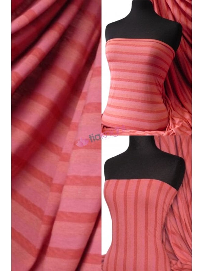 100% Viscose Stretch Fabric Material- Stripe Coral Q240 CRL