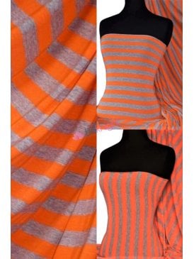 100% Viscose Stretch Fabric Material- Stripe Grey/Orange Q305 GYOR