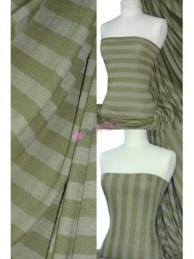 100% Viscose Stretch Fabric Material- Stripe Olive Q240 OLV